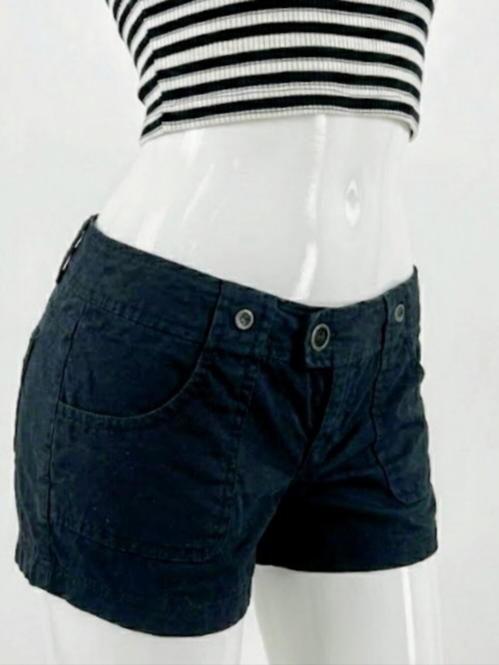 Black 100% Cotton Poplin Lowrise Shorts 4 Pockets Belt Loops SZ 6 Fits Small